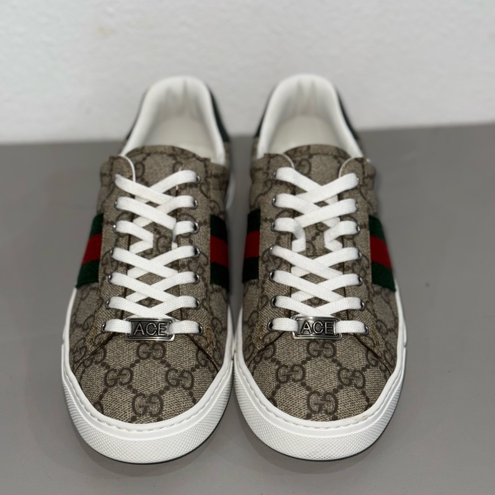 Gucci Brown Ace Sneakers with Red and Green Stripe - Brand New Never Worm